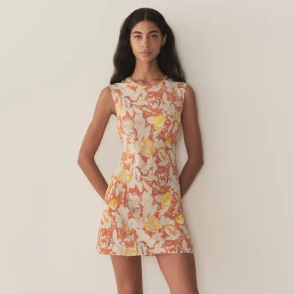 NWT Doen Alamere Silk Sleeveless Slip Mini Dress Sienna Anemone Bloom Orange